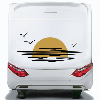 Set Caravan Sunset Among Clouds and Birds Graphics Decals | Camper Van Caravan Car Decoration Decals Kit | Motorhome Adhesive Decor Vinyl