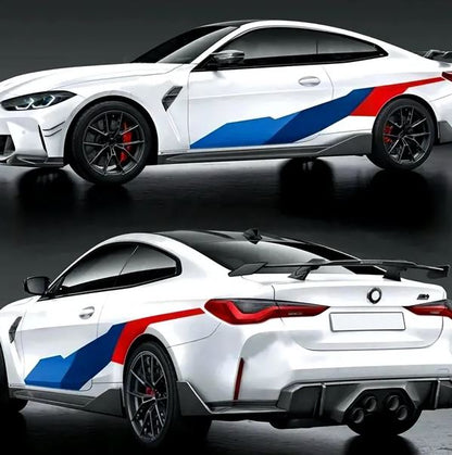 Set 2 Pcs Tricolor Performance Car Sticker Vinyl Decal Both Side Door Racing Stripe Car, SUV, Truck Sport Decor Decals | Motorsport Graphics