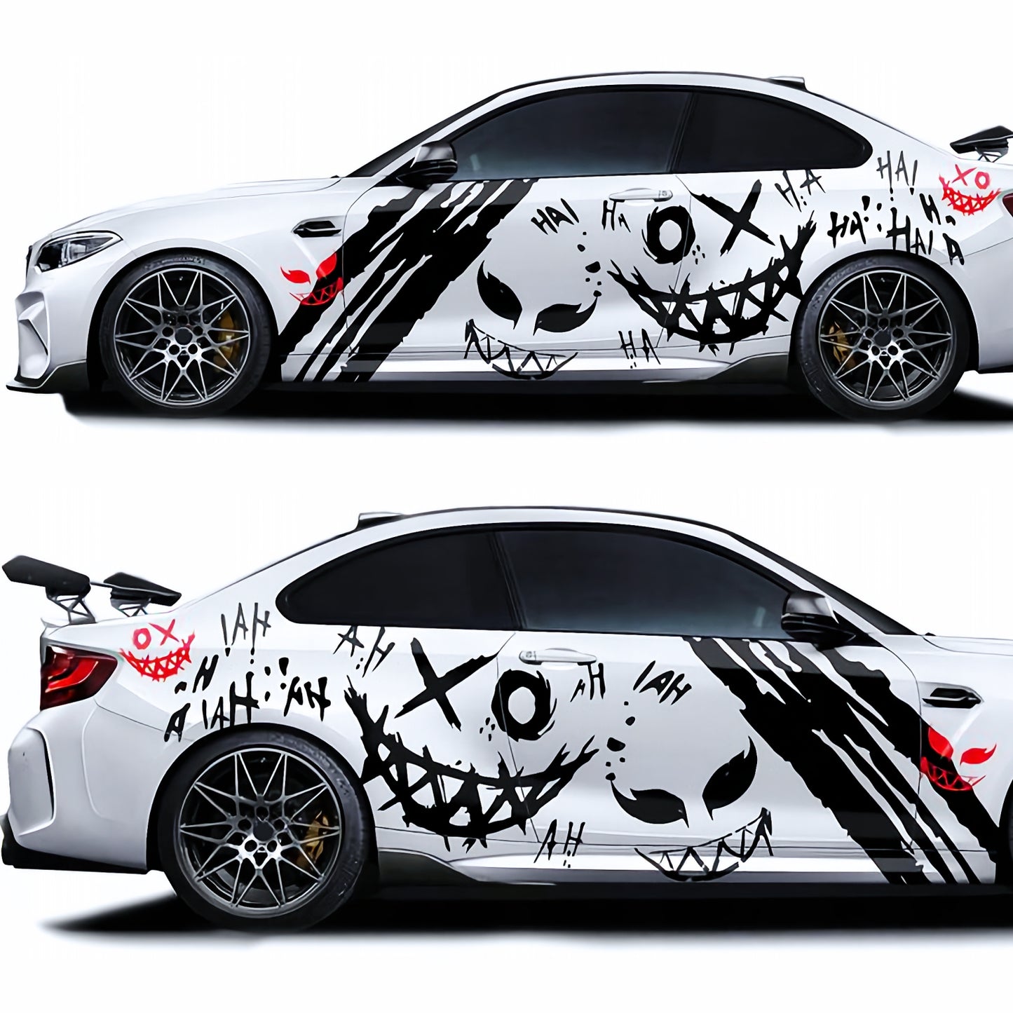 Set 2 Pcs JDM Decals Joker Car Sticker Graphics Both Sides Sports Style Scary Ahahah Pattern Accessories Wrap Vinyl Decals | Funny Graphics