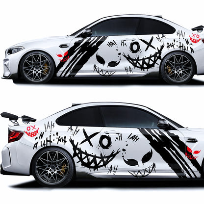 Set 2 Pcs JDM Decals Joker Car Sticker Graphics Both Sides Sports Style Scary Ahahah Pattern Accessories Wrap Vinyl Decals | Funny Graphics