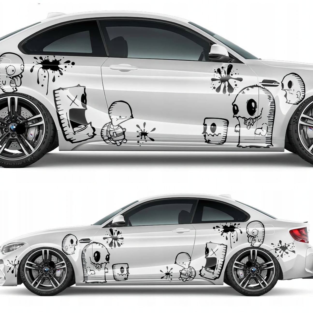 Set 2 Pcs Car Stickers Motive Monsters Blood JDM Decals | Sticker Graphics Both Sides Scary Pattern Wrap Vinyl Decals | Funny Graphics vinyl