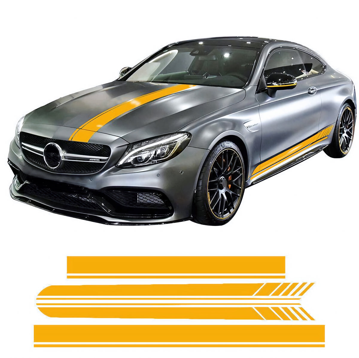 Set 4 Pcs Car Sides + Hood + Roof Sport Sport Stripes Graphics Decals. Universal Stripes Decal Graphics Kit, Decor Racing Stickers adhesives