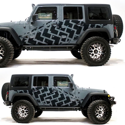 Kit 2 Pcs Factory Crafts Tire Tracks Graphics Both Sides Decal Wrap | For All Offroad 4x4, Car, Van Motorsport Decals | Crafts Tire Stickers