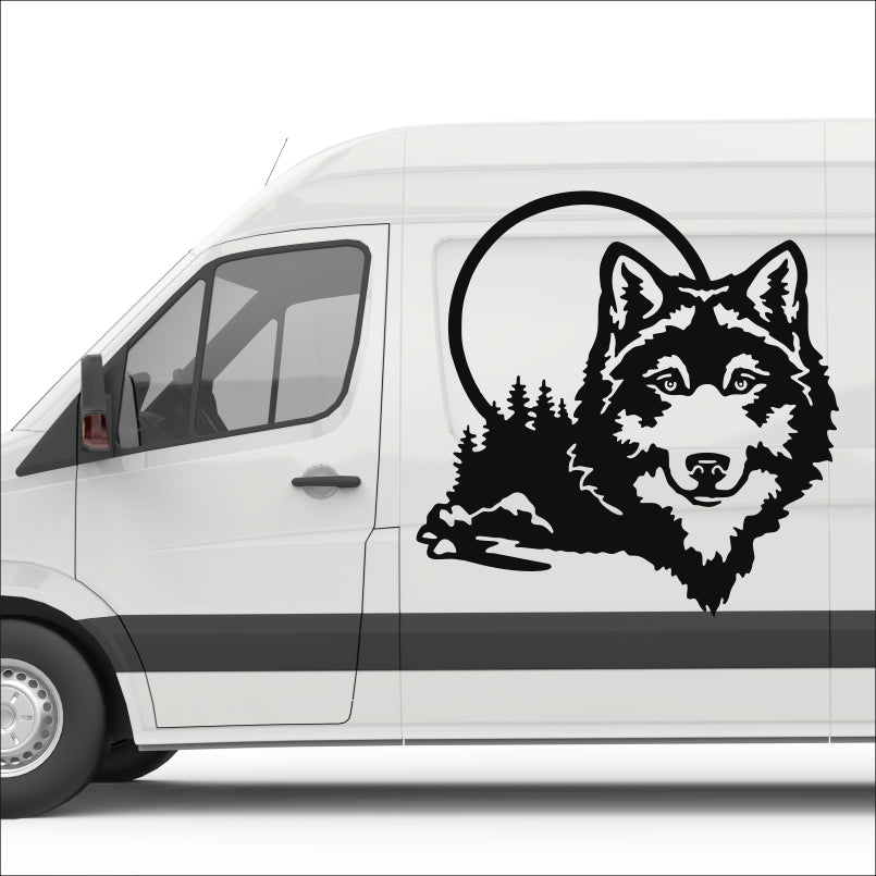 Set 2 Pcs Caravan Wolf in the forest Graphics Decals | Both Sides Camper Van Offroad Caravan Car Decoration Decals | Nature Adhesive Vinyl