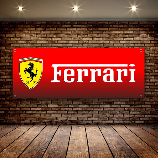 3 Styles Ferrari Racing Emblem Motorsport Sponsor Logo Banner Pvc | Office or showroom Flag, Racing Poster | Auto Car Shop | Poster Garage Decor | Race Background