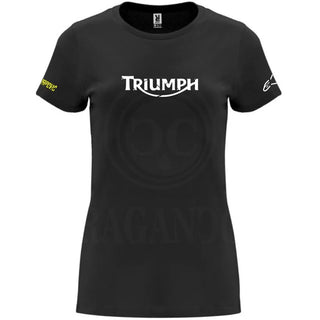 Black T-shirt for men or women, with printed logos and optional personalized name on the back. Ideal for bikers, male and female. Model th.1