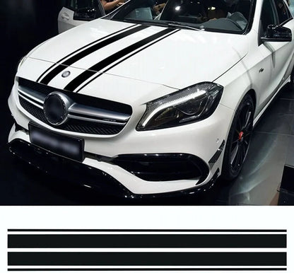 Set 2 Pcs Racing Hood Decal Black Stripes Sticker sport racing decals. Style Bonnet Stripe Wrap Graphics