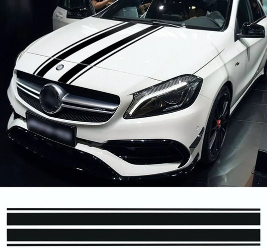 Set 2 Pcs Racing Hood Decal Black Stripes Sticker sport racing decals. Style Bonnet Stripe Wrap Graphics