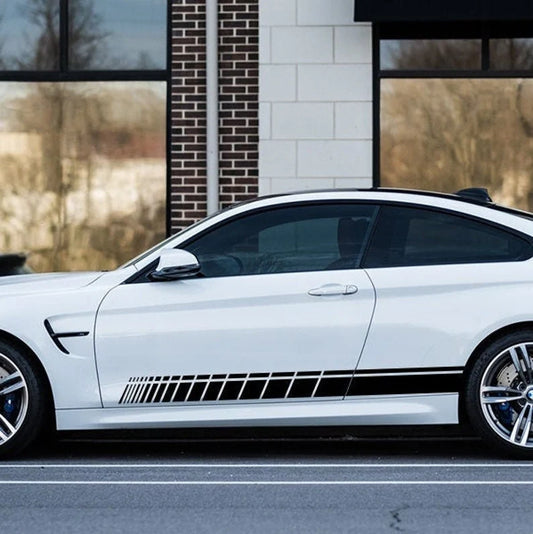 Kit 2 Pcs Both Sides Skirt Sticker Long Stripe Auto Vinyl Film Sticker Tuning Car Universal Shelter both sides | Sport Stripes Graphic Decal