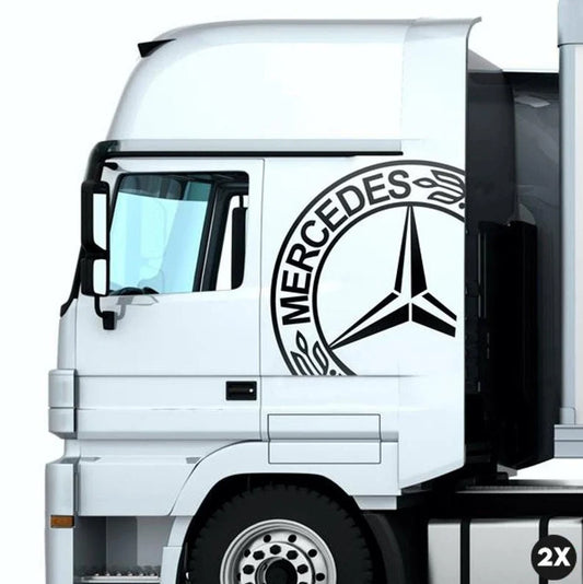 Set 2 Pcs Mercedes Emblem Graphics Decal Stickers | Premium Kit Mercedes Logo Sticker for Both Sides Big Trucks, Van and Car Stickers vinyl