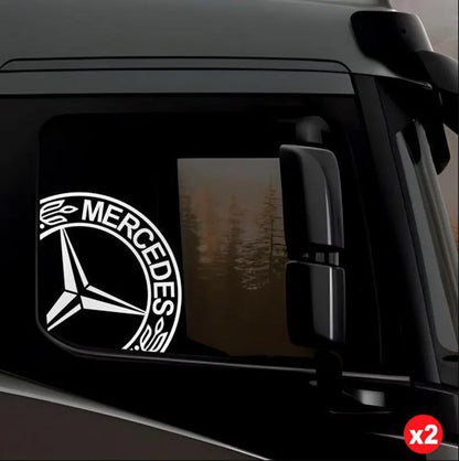 Set 2 Pcs Mercedes Emblem Graphics Decal Stickers | Premium Kit Mercedes Logo Sticker for Both Sides Big Trucks, Van and Car Stickers vinyl