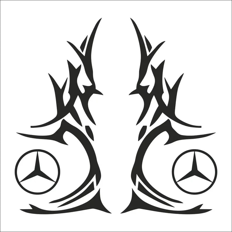Set 2 Pcs Mercedes Corner Sides Decal Sticker | Premium Kit Mercedes Logo Tribal Style Sticker for Both Sides Big Trucks, Van Adhesives