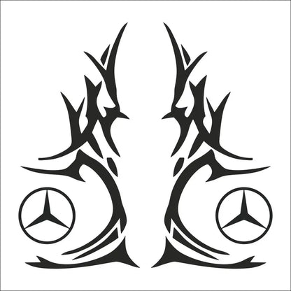 Set 2 Pcs Mercedes Corner Sides Decal Sticker | Premium Kit Mercedes Logo Tribal Style Sticker for Both Sides Big Trucks, Van Adhesives