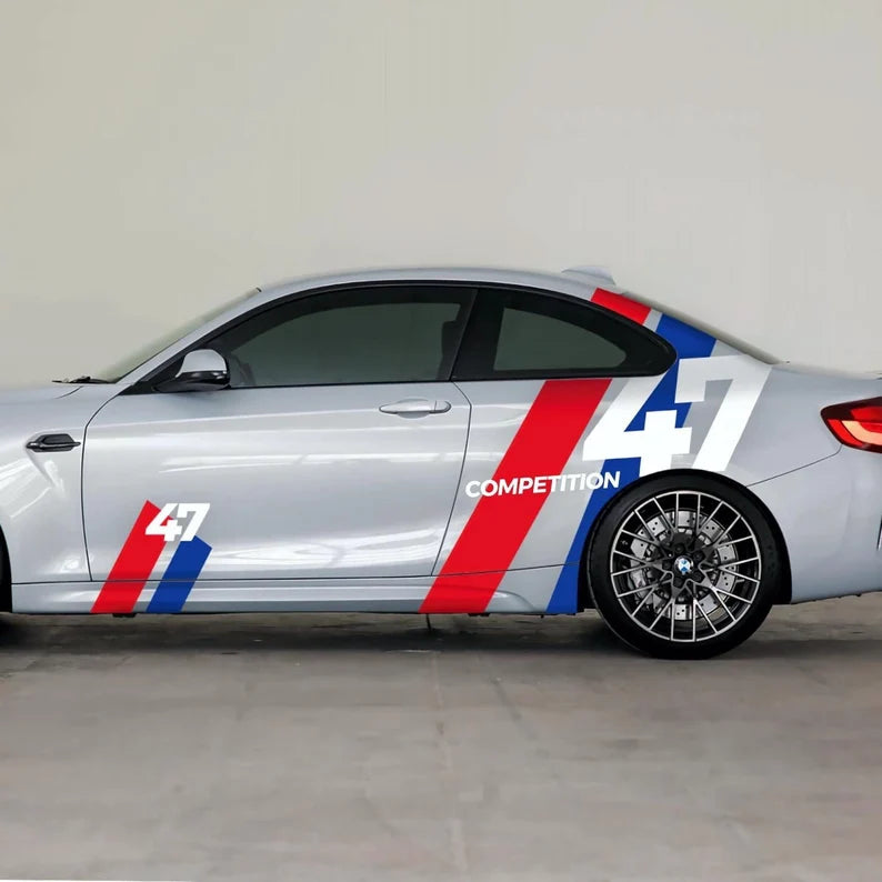 8 Pcs Set BMW Performance Stripes Side Decals vinyl sticker Race Rally with Numbers