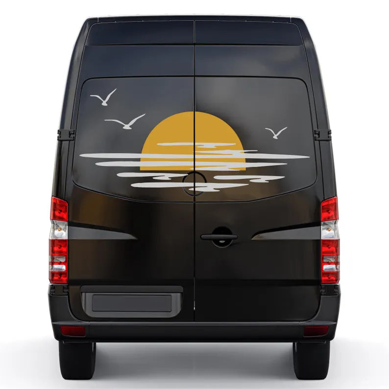 Kit Caravan Sunset among Clouds and Birds Graphics Decals | Decals set Camper Van or Caravan Decor Stickers | Motorhome Rear Decor Adhesive