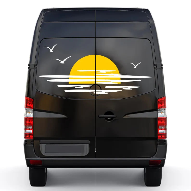 Kit Caravan Sunset among Clouds and Birds Graphics Decals | Decals set Camper Van or Caravan Decor Stickers | Motorhome Rear Decor Adhesive