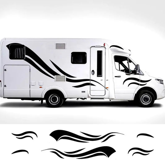 Kit 6 Big Pcs Motorhome Stripes Graphics Vinyl Stickers For Camper Van Both sides Caravan RV Car Trailer Decals | Motorhome Adhesive Decor