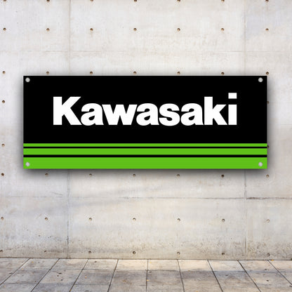 3 Styles Kawasaki Motorbike Brand Sponsor Logo Banner Pvc | Office or showroom Flag, Racing Poster | Auto Car Shop | Poster Garage Decor | Race Background