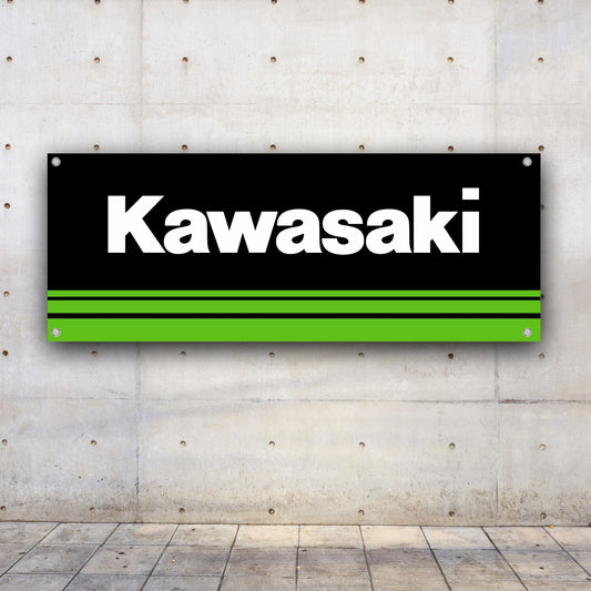 3 Styles Kawasaki Motorbike Brand Sponsor Logo Banner Pvc | Office or showroom Flag, Racing Poster | Auto Car Shop | Poster Garage Decor | Race Background