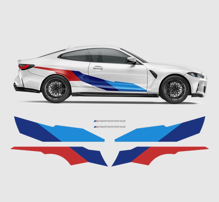 Set 2 Pcs M Performance Car Sticker Vinyl Decal Both Side Door Racing Stripe Car, SUV, Truck Sport Decor Decals | Motorsport Stripe Graphics