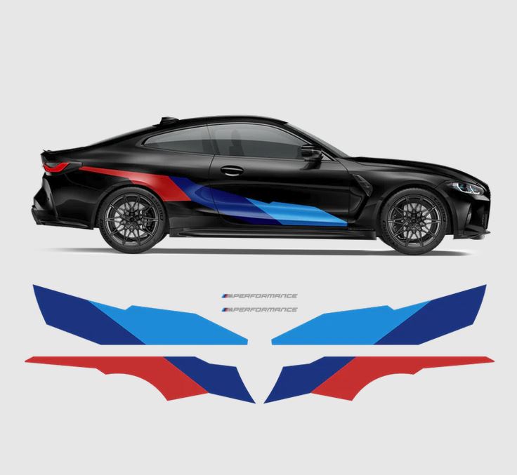 Set 2 Pcs M Performance Car Sticker Vinyl Decal Both Side Door Racing Stripe Car, SUV, Truck Sport Decor Decals | Motorsport Stripe Graphics