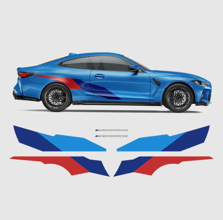 Set 2 Pcs M Performance Car Sticker Vinyl Decal Both Side Door Racing Stripe Car, SUV, Truck Sport Decor Decals | Motorsport Stripe Graphics