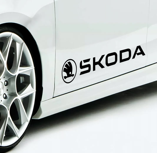 Set 2 Pcs Skoda Logo Decal Sticker Sport Racing Stripes Emblem Graphic | Skoda Cut Emblem logo Vehicle Sticker, Vinyl Car Decal Both Sides