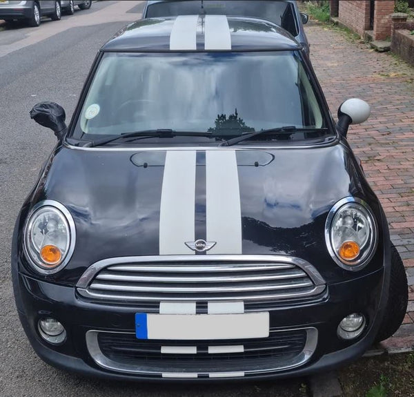 Set Mini Cooper bonnet stripes, stripes for hood, roof and boot, front top rear stripes, racing decoration decals, adhesive vinyl graphics