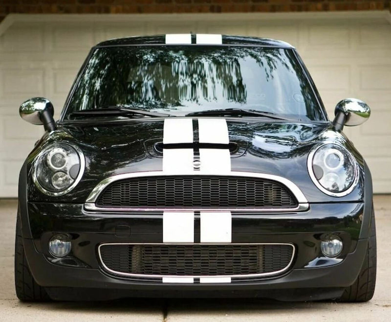 Set Mini Cooper bonnet stripes, stripes for hood, roof and boot, front top rear stripes, racing decoration decals, adhesive vinyl graphics