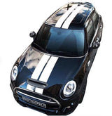 Set Mini Cooper bonnet stripes, stripes for hood, roof and boot, front top rear stripes, racing decoration decals, adhesive vinyl graphics