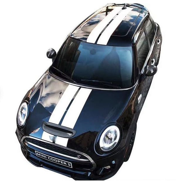 Set Mini Cooper-Motorhaubenstreifen, Streifen für Motorhaube, Dach und Kofferraum, Streifen vorne oben hinten, Renndekorationsaufkleber, selbstklebende Vinylgrafiken