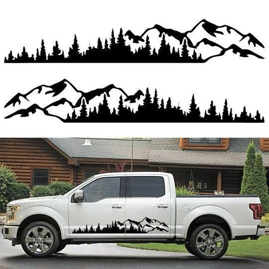 2 Pcs Set Tree Mountain Forest Car Decal Vinyl Sticker For Truck SUV RV Trailer Side Body