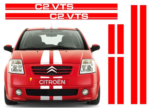 Set Citroen C2 007 side bonnet rear racing stripes graphics stickers decals VTS