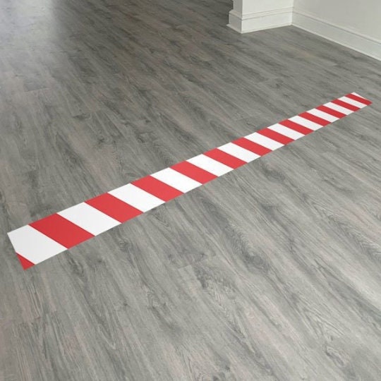 6x Set Floor Stickers White and Red Bands | Warning Stickers | Signage decals