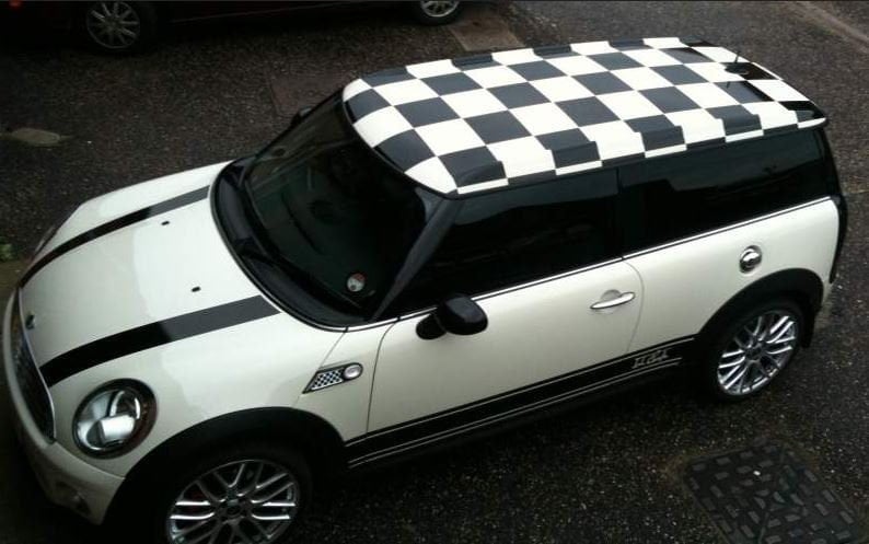 1-teiliges Set Mini Cooper Black &amp; White Chess Dach-Kit-Aufkleber