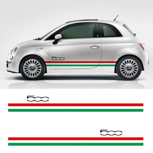 Set 2 Pcs Italiano Fiat 500 Decoração de ambos os lados | Decalques adesivos para carros gráficos com listras