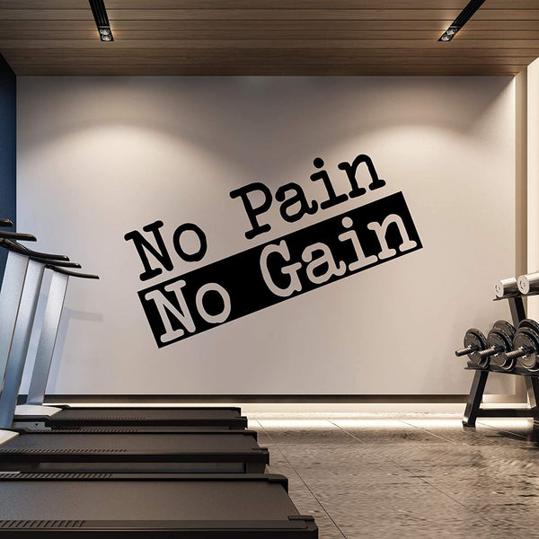 Decalque de parede de academia sem dor sem ganho | Grande vinil lettering motivação ginásio em casa | Sinal de exercício de treino de fitness