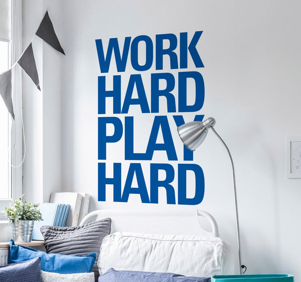 Work Hard Play Hard decalque de parede | Motivação de grandes letras de vinil para casa e escritório | Sinal de exercício de treino de fitness