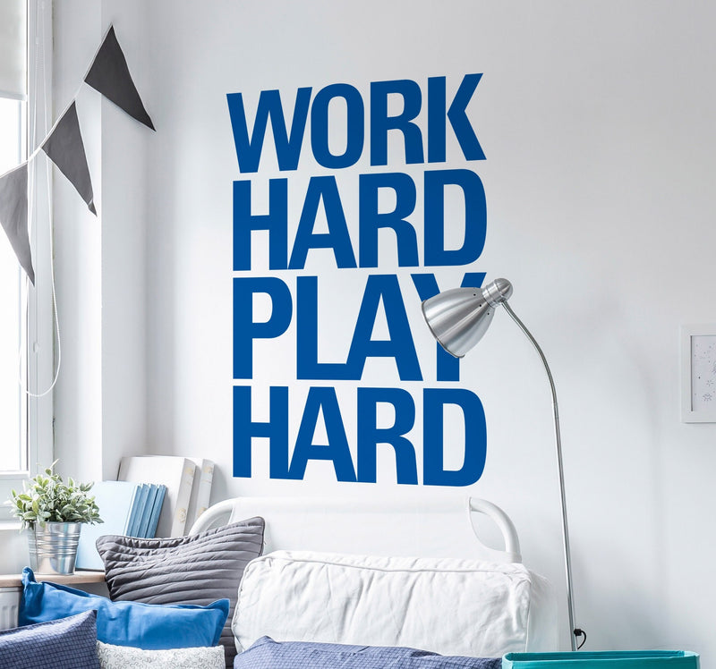 Work Hard Play Hard Wandtattoo | Großer Vinyl-Schriftzug Motivation für Zuhause und Büro | Workout-Fitness-Übungsschild