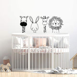 Kit 4 Stück niedlicher Zebra-Kaninchen-Giraffe-Löwe-Vinyl-Wandaufkleber | Stellen Sie niedliches modernes Design für Tierliebhaber ein