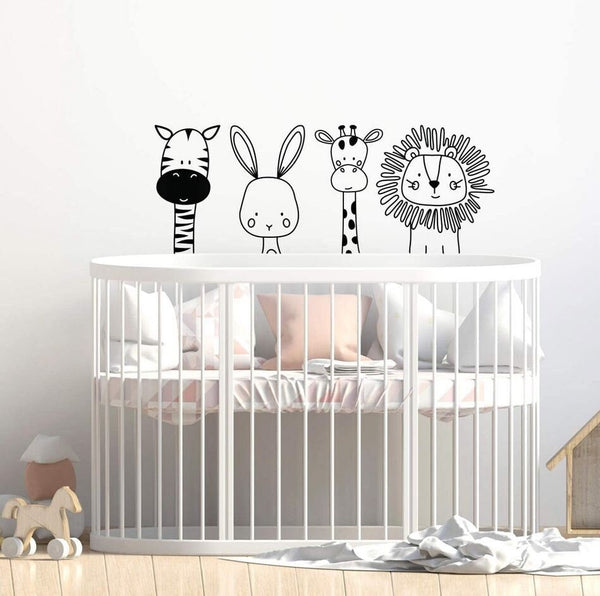 Kit 4 Pcs Cute Zebra Rabbit Giraffe Lion Vinyl Wall Art Decal | Set Cute Modern Design for Animal Lovers