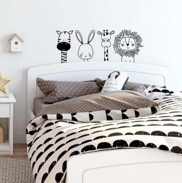 Kit 4 Pcs Cute Zebra Rabbit Giraffe Lion Vinyl Wall Art Decal | Set Cute Modern Design for Animal Lovers