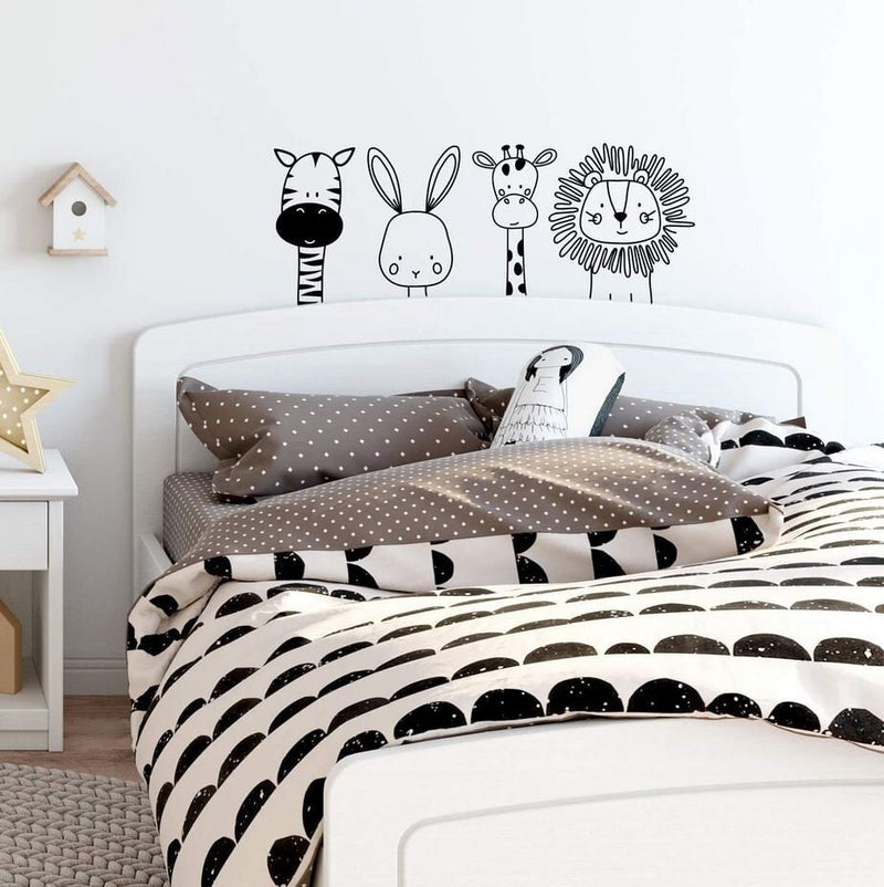 Kit 4 Stück niedlicher Zebra-Kaninchen-Giraffe-Löwe-Vinyl-Wandaufkleber | Stellen Sie niedliches modernes Design für Tierliebhaber ein