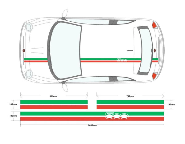 Conjunto de bandeiras de carros Fiat 500 com listras de teto e capô decalques de adesivos gráficos para carros