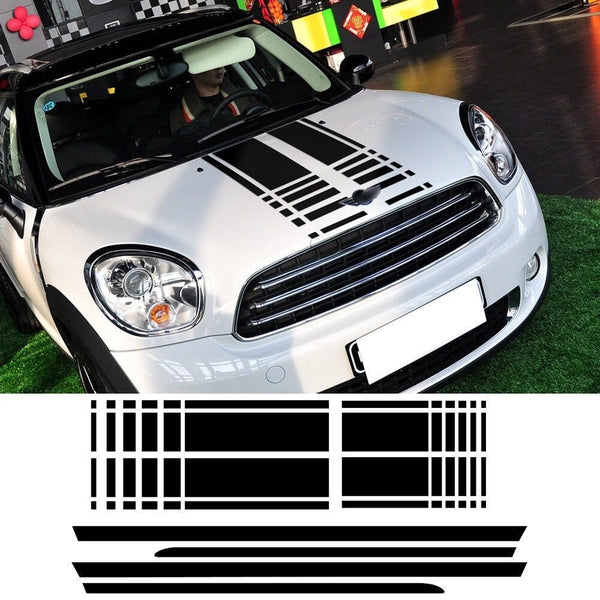 Set mit 4 Rennstreifen-Aufklebern für die Motorhaube und den Kofferraum für Mini Cooper