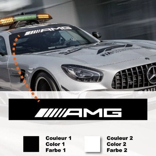 Adesivo de faixa de sol para carro Mercedes AMG para para-brisa. Gráficos de decalque de listras de vinil espelhado para carro e caminhão