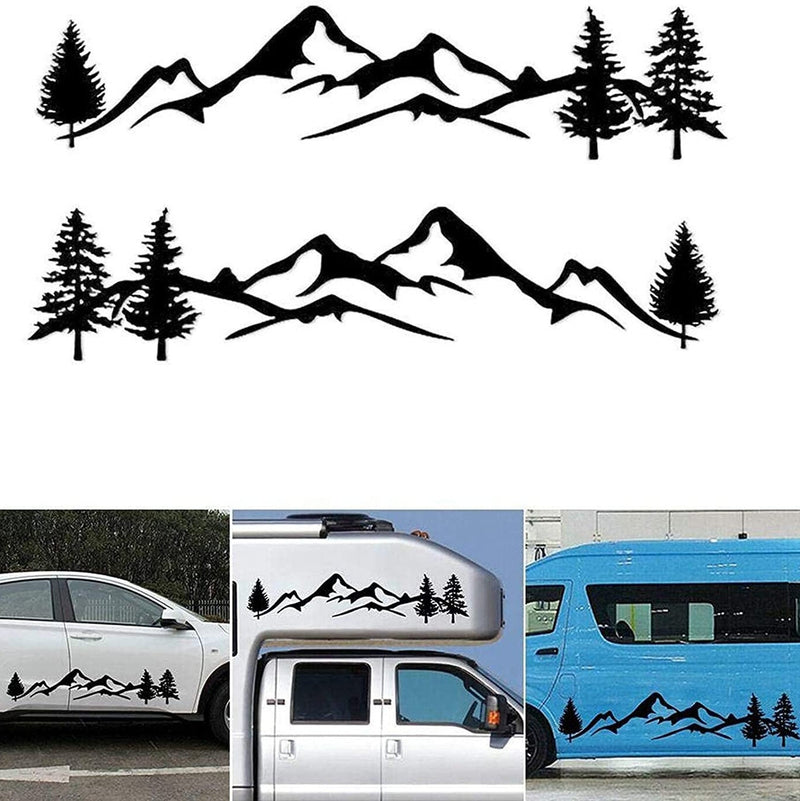 2 Pcs Set Mountain Decal Tree Forest Vinyl Graphic Kit For Camper, trailer, Vans and Trucks Trailer Side Body