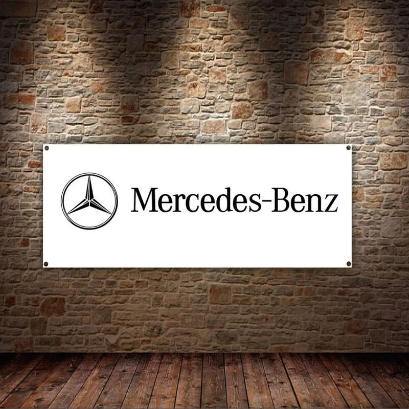 Banner Vinyl-PVC-Mercedes-Logo | Büro- oder Ausstellungsraumflagge, Rennplakat | Auto Autohaus | Poster Garage Dekor | Geschenk | Werkstatt | Heim