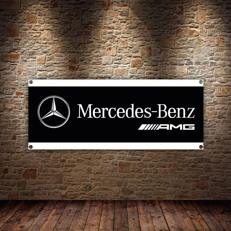 Banner Vinyl-PVC-Mercedes-Logo | Büro- oder Ausstellungsraumflagge, Rennplakat | Auto Autohaus | Poster Garage Dekor | Geschenk | Werkstatt | Heim