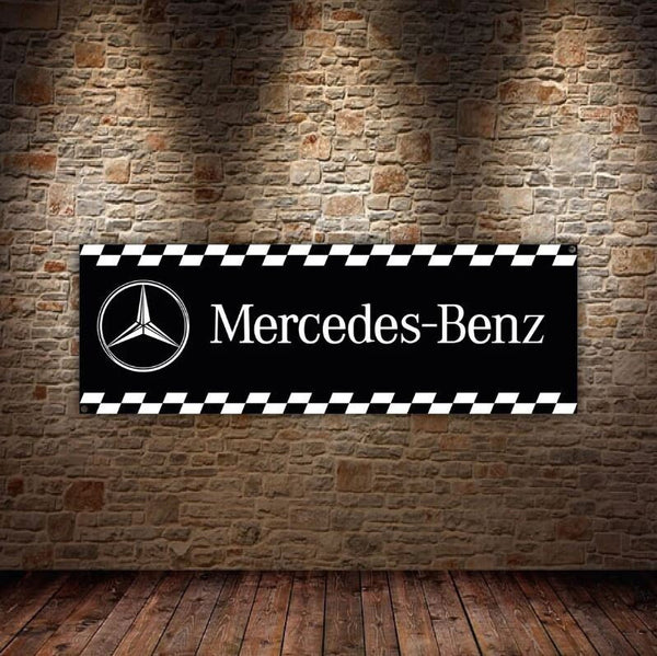 Banner Vinyl-PVC-Mercedes-Logo | Büro- oder Ausstellungsraumflagge, Rennplakat | Auto Autohaus | Poster Garage Dekor | Geschenk | Werkstatt | Heim